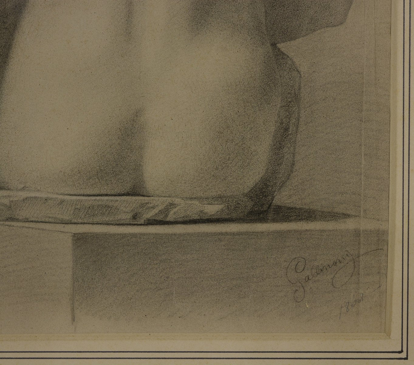 Gallinoni, Nudo, Pencil and Charcoal on Paper, Framed