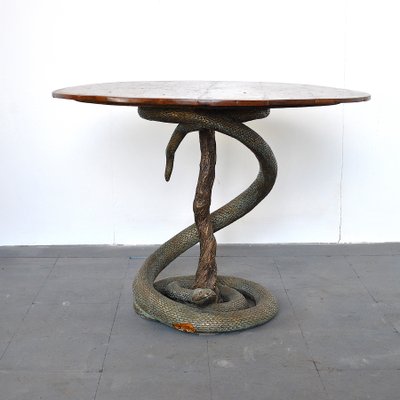 Game Table with Plaster Sculpture of a Python with Bronze Scales-JQO-901002