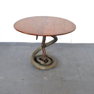 Game Table with Plaster Sculpture of a Python with Bronze Scales-JQO-901002