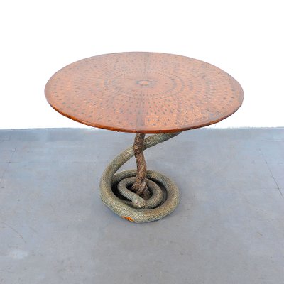 Game Table with Plaster Sculpture of a Python with Bronze Scales-JQO-901002