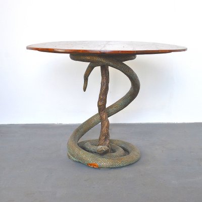 Game Table with Plaster Sculpture of a Python with Bronze Scales-JQO-901002