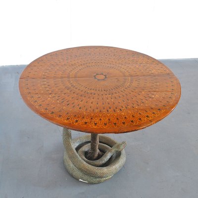 Game Table with Plaster Sculpture of a Python with Bronze Scales-JQO-901002