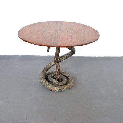 Game Table with Plaster Sculpture of a Python with Bronze Scales-JQO-901002