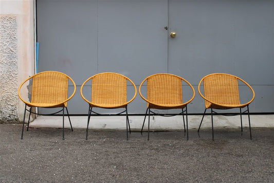 Garden Armchairs in Midollin & Metal Campo & Graffi Design attributed to Campo E Graffi, 1960s, Set of 4