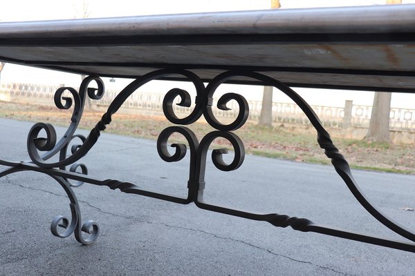 Garden Table in Iron with Marble Top, 1980s-DCO-1801327