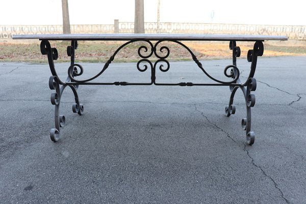 Garden Table in Iron with Marble Top, 1980s-DCO-1801327