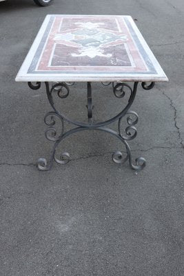 Garden Table in Iron with Marble Top, 1980s-DCO-1801327