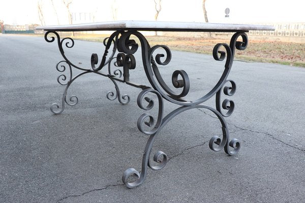 Garden Table in Iron with Marble Top, 1980s-DCO-1801327