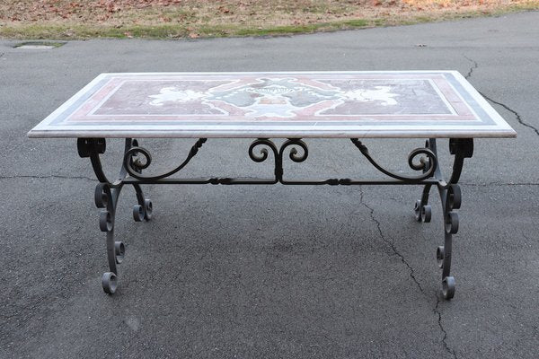 Garden Table in Iron with Marble Top, 1980s-DCO-1801327