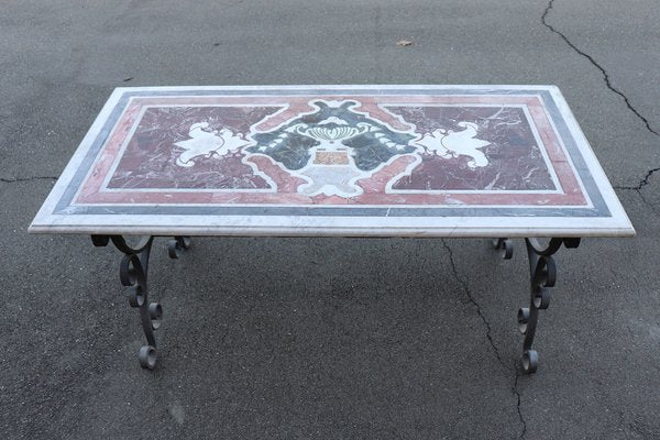 Garden Table in Iron with Marble Top, 1980s-DCO-1801327