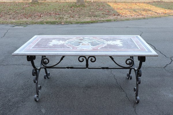 Garden Table in Iron with Marble Top, 1980s-DCO-1801327