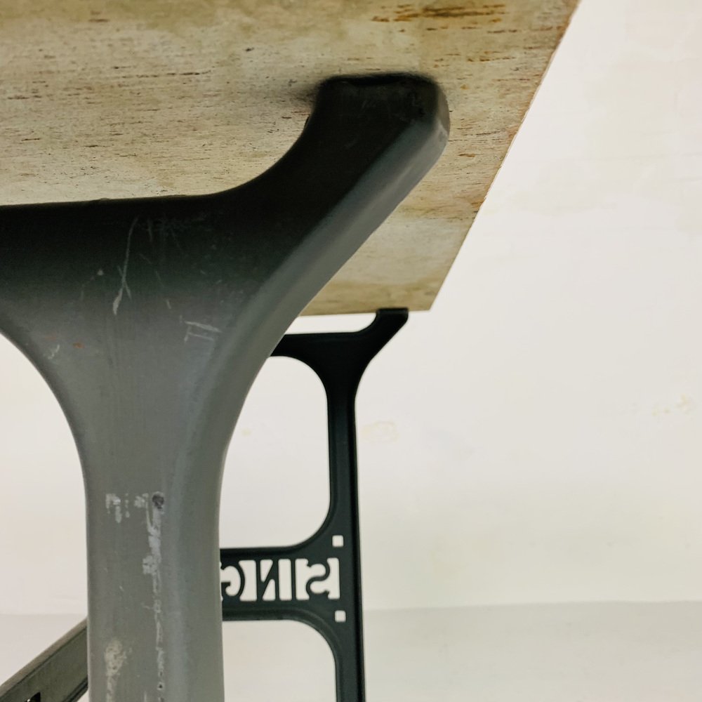 Garden Table with Marble Top on Singer Cast Iron Frame, 1950s