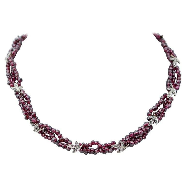 Garnets with Diamonds & Torchon Necklace