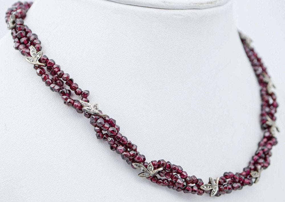 Garnets with Diamonds & Torchon Necklace