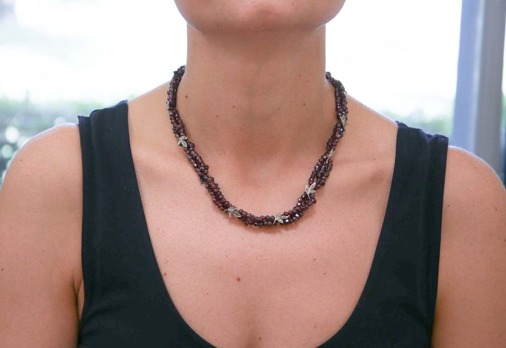 Garnets with Diamonds & Torchon Necklace