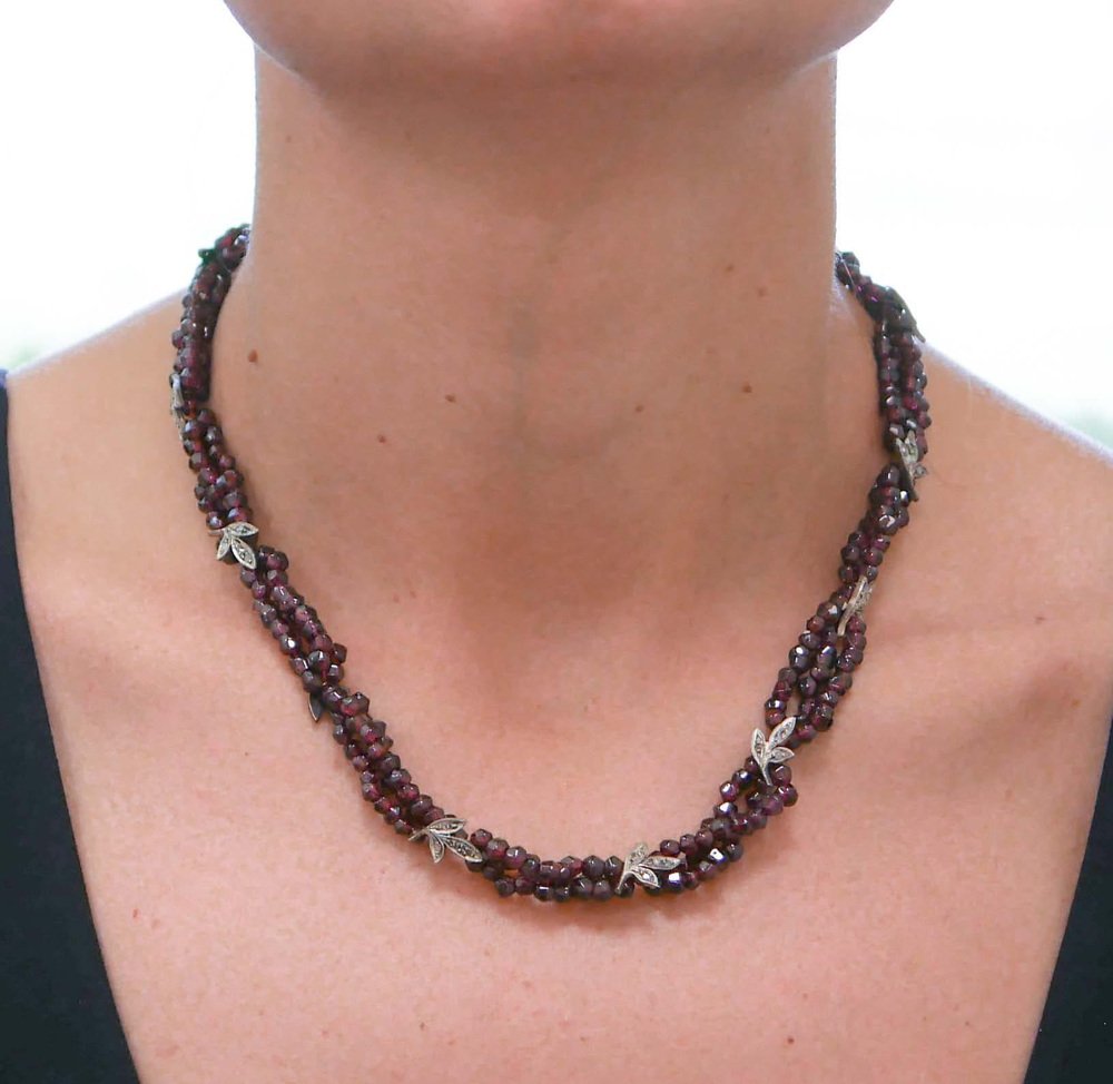 Garnets with Diamonds & Torchon Necklace