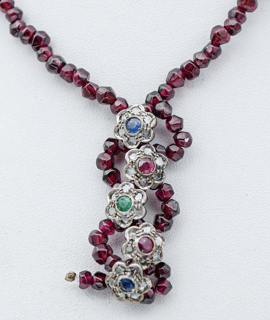 Garnets with Emeralds & Rubies with Sapphires & Diamonds Necklace