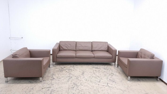 Garnitur Sofa and Armchairs in Leather by Norman Foster for Walter Knoll, 1990s, Set of 3-BVM-1424428