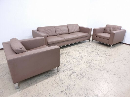 Garnitur Sofa and Armchairs in Leather by Norman Foster for Walter Knoll, 1990s, Set of 3-BVM-1424428