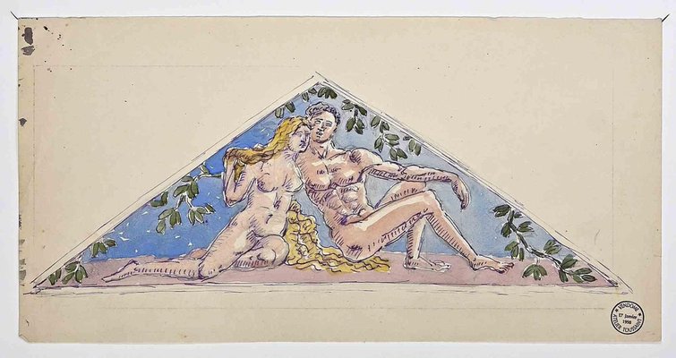 Gaston Touissant, Adam and Eve, Original Drawing, Early 20th-Century-ZCI-1362682