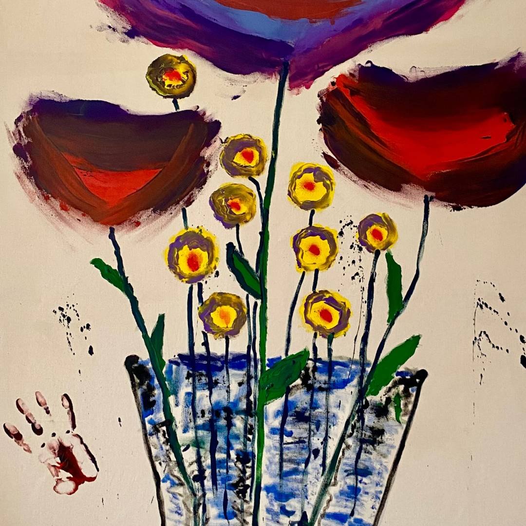 Gauthier Bruel, Red and Yellow Flowers, Acrylic on Canvas, 2024