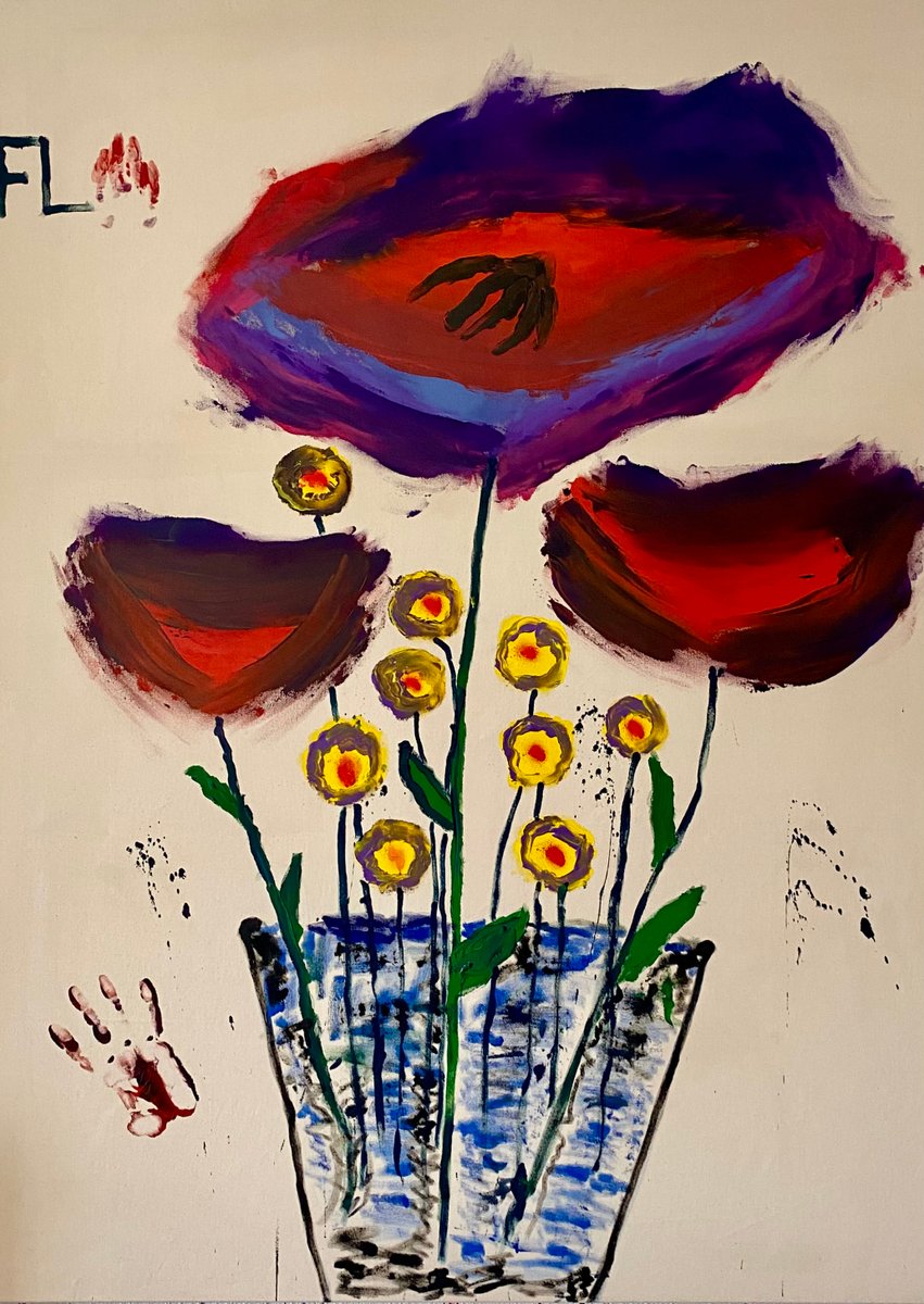 Gauthier Bruel, Red and Yellow Flowers, Acrylic on Canvas, 2024