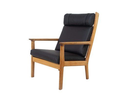 GE 265 Oak and Black Leather Armchair by Hans J. Wegner for Getama, 1980s-UQV-956514