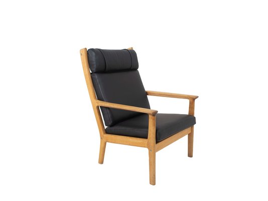 GE 265 Oak and Black Leather Armchair by Hans J. Wegner for Getama, 1980s-UQV-956514