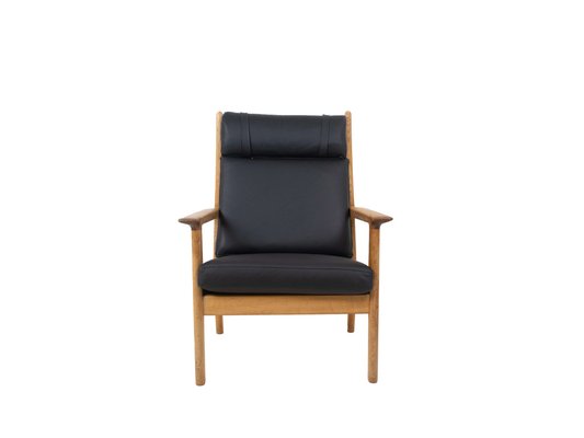 GE 265 Oak and Black Leather Armchair by Hans J. Wegner for Getama, 1980s-UQV-956514