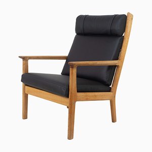 GE 265 Oak and Black Leather Armchair by Hans J. Wegner for Getama, 1980s-UQV-956514