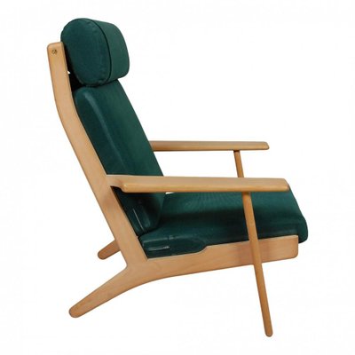 GE-290A Lounge Chair with Ottoman in Green Fabric by Hans Wegner for Getama, 1990s, Set of 2-MTD-1400694