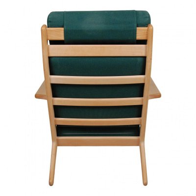 GE-290A Lounge Chair with Ottoman in Green Fabric by Hans Wegner for Getama, 1990s, Set of 2-MTD-1400694