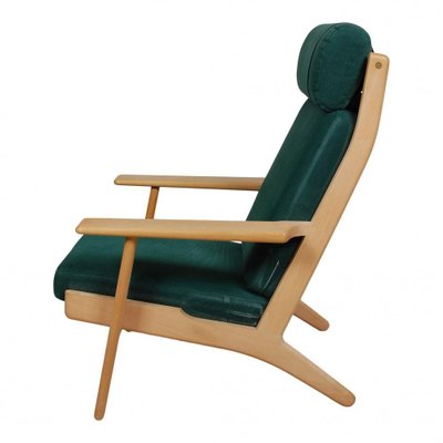 GE-290A Lounge Chair with Ottoman in Green Fabric by Hans Wegner for Getama, 1990s, Set of 2-MTD-1400694