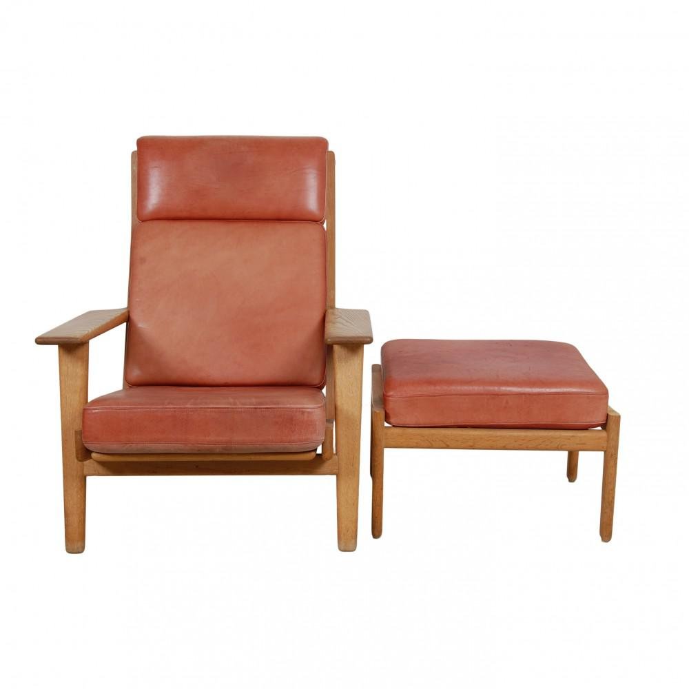 GE-290A Lounge Chair with Ottoman in Patinated Red Anilin Leather from Getama, 1990s, Set of 2