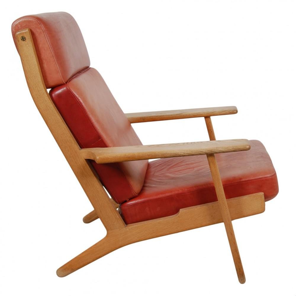 GE-290A Lounge Chair with Ottoman in Patinated Red Anilin Leather from Getama, 1990s, Set of 2