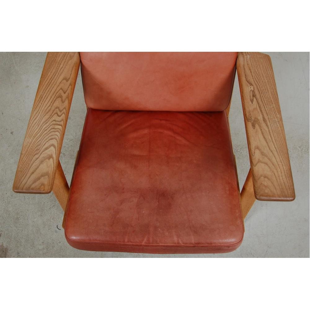 GE-290A Lounge Chair with Ottoman in Patinated Red Anilin Leather from Getama, 1990s, Set of 2