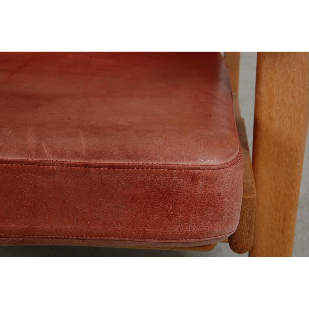 GE-290A Lounge Chair with Ottoman in Patinated Red Anilin Leather from Getama, 1990s, Set of 2