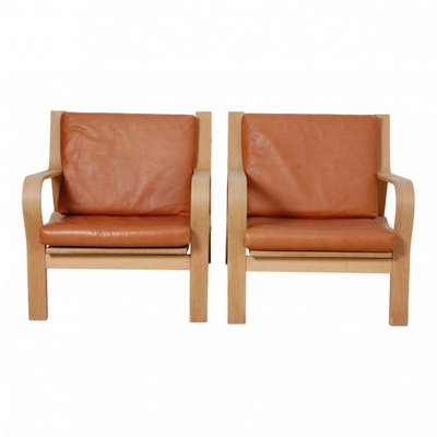 GE-671 Chair in Oak and Cognac Aniline Leather by Hans J. Wegner for Getama, Set of 2-MTD-1400704