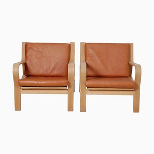 GE-671 Chair in Oak and Cognac Aniline Leather by Hans J. Wegner for Getama, Set of 2-MTD-1400704