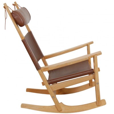 Ge-673 Rocking Chair in Brown Leather by Hans Wegner for Getama, 1990s-MTD-1703082