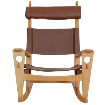 Ge-673 Rocking Chair in Brown Leather by Hans Wegner for Getama, 1990s-MTD-1703082