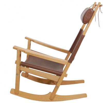 Ge-673 Rocking Chair in Brown Leather by Hans Wegner for Getama, 1990s-MTD-1703082