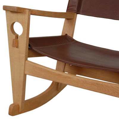 Ge-673 Rocking Chair in Brown Leather by Hans Wegner for Getama, 1990s-MTD-1703082