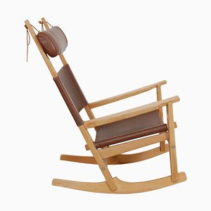 Ge-673 Rocking Chair in Brown Leather by Hans Wegner for Getama, 1990s-MTD-1703082