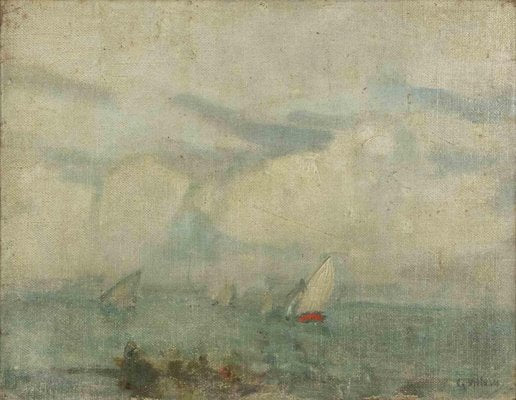 Gennaro Villani, Seaside, Mixed Colored Oil on Canvas, Early 20th-Century-ZCI-1360067