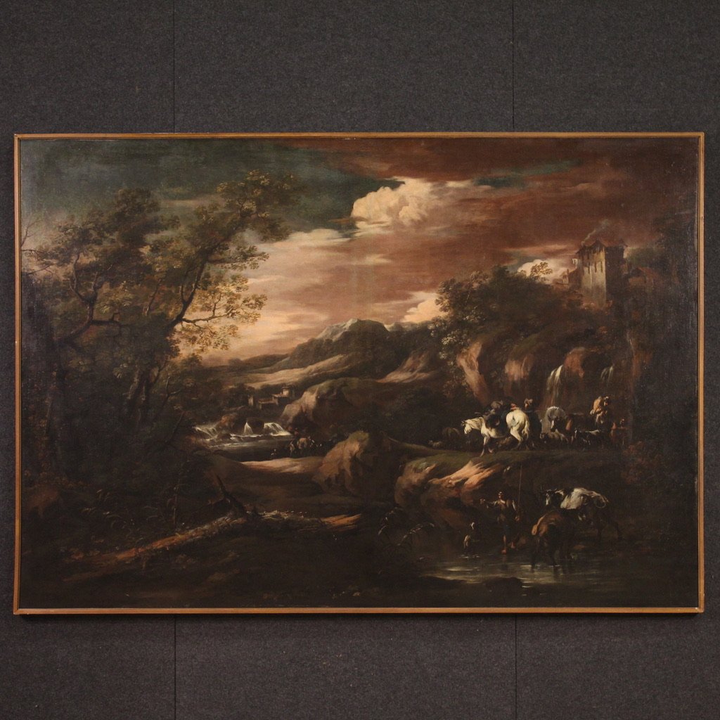 Genoese School Artist, Landscape with Figures, 1740, Oil on Canvas