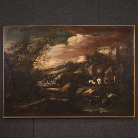 Genoese School Artist, Landscape with Figures, 1740, Oil on Canvas