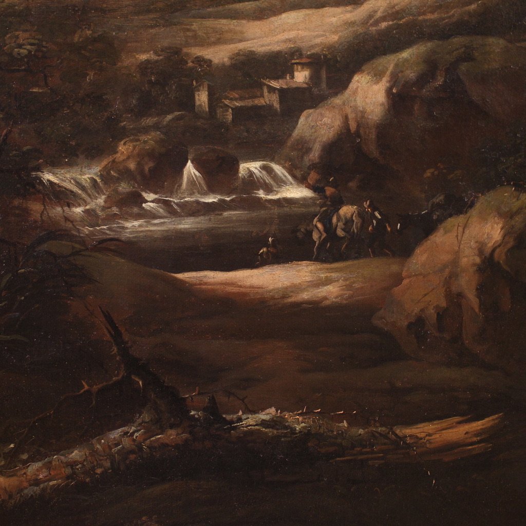 Genoese School Artist, Landscape with Figures, 1740, Oil on Canvas