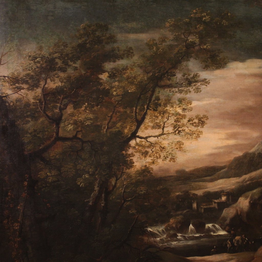 Genoese School Artist, Landscape with Figures, 1740, Oil on Canvas