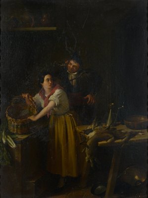 Genre Kitchen Scene, Early 19th Century, 1800s, Oil on Board-AOI-2019932